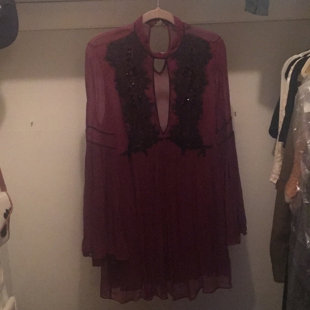 Free people long sleeve plunging neckline dress